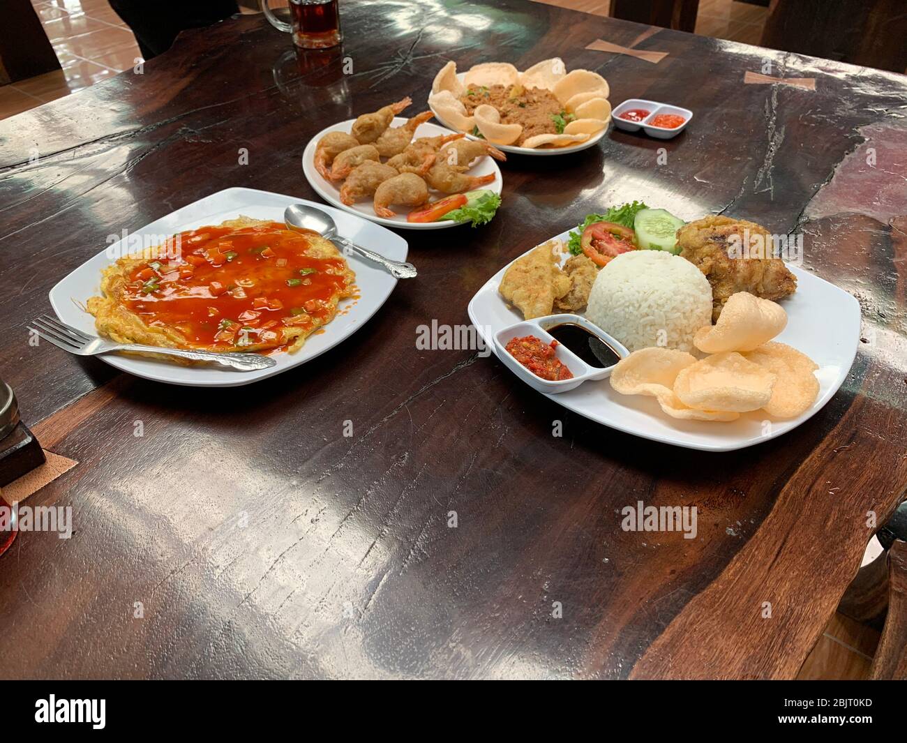 A different dishes of Indonesian national cuisine.  Stock Photo
