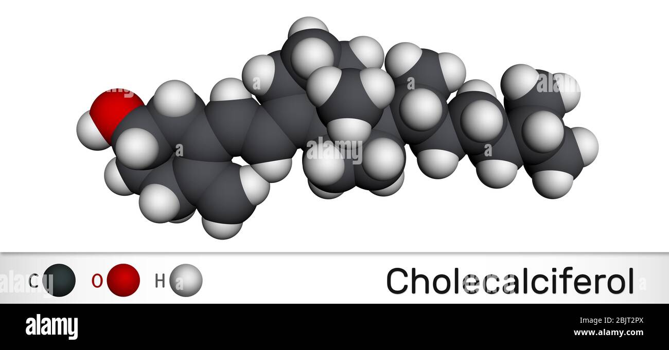 Cholecalciferol, colecalciferol, vitamin D, C27H44O molecule. Molecular model. 3D rendering Stock Photo