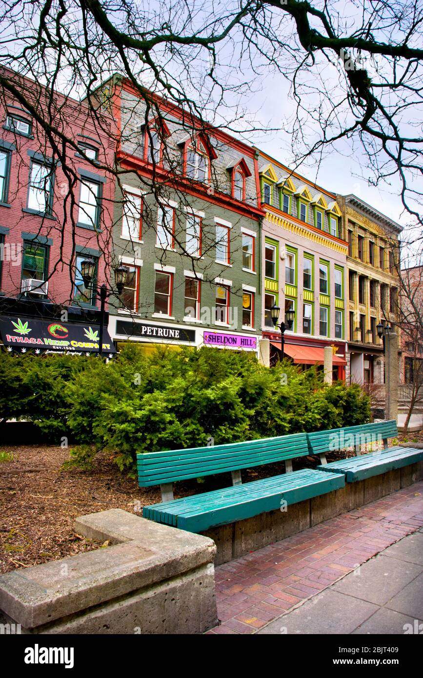 Ithaca Commons Downtown Tompkins County New York, USA. Stock Photo