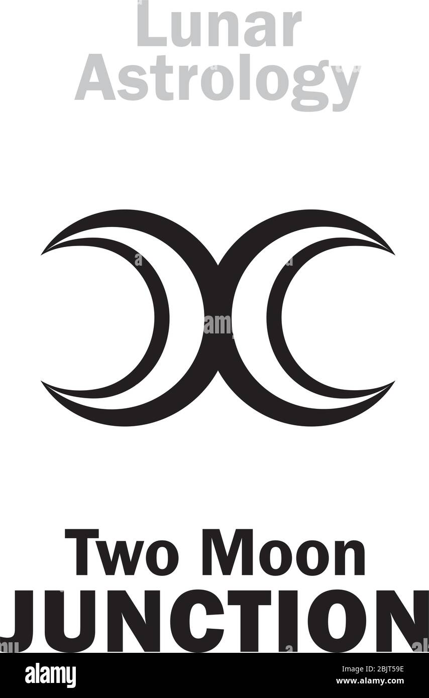 Astrology Alphabet: Two MOON junction. Astrological hieroglyphic sign of Lunar Magic. Mystic symbol of duality, infinity, variability, changeability. Stock Vector