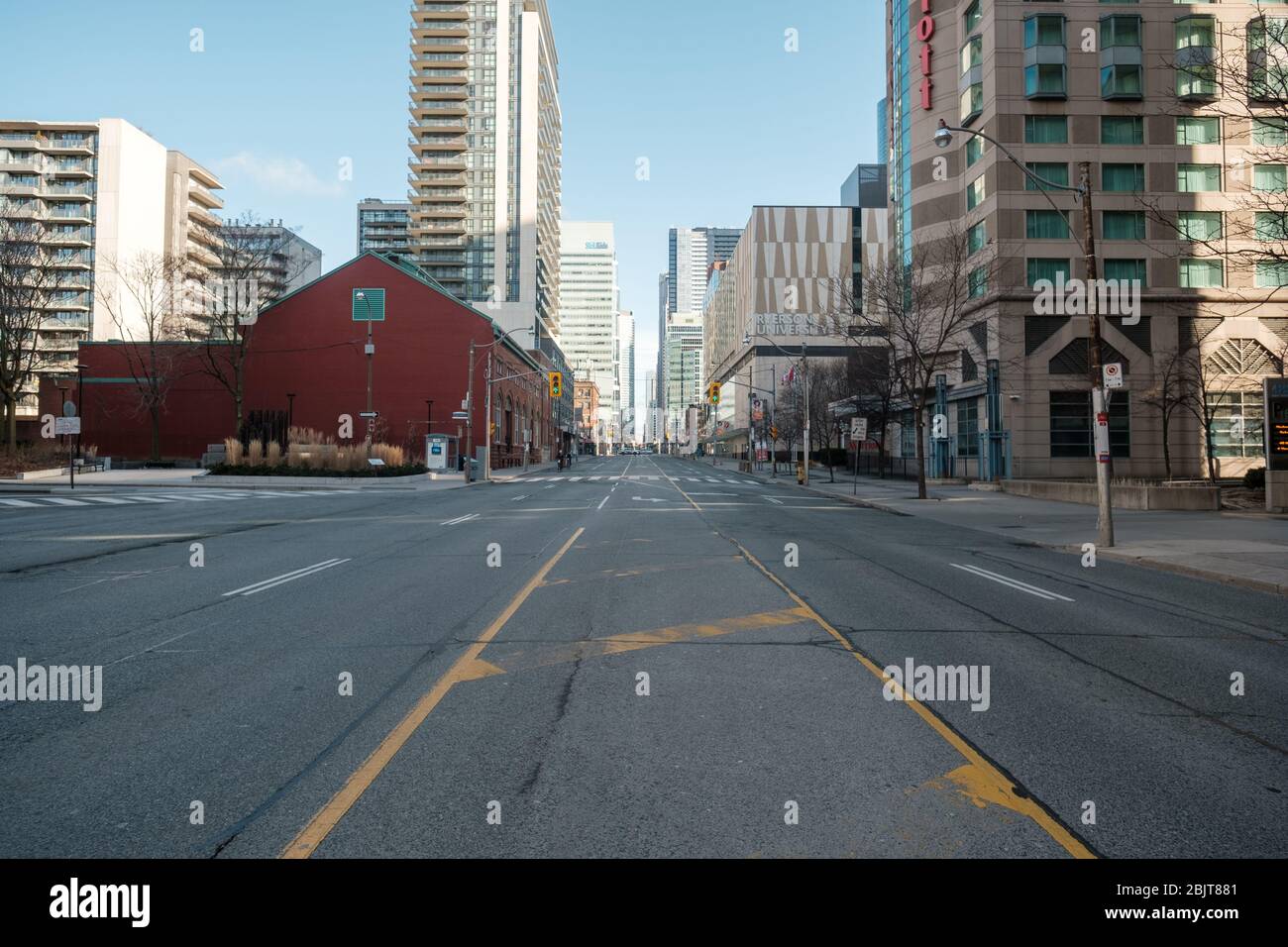 Downtown Toronto during COVID-19 pandemic - empty city streets Stock Photo