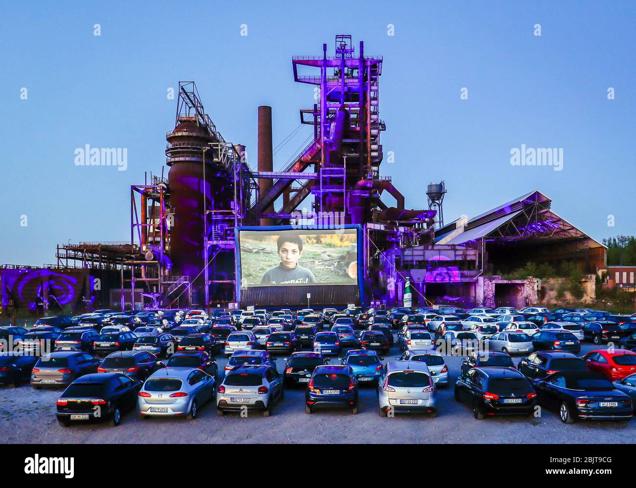 20.04.2020, Dortmund, Ruhr area, North Rhine-Westphalia, Germany - drive-in cinema Dortmund, newly opened drive-in cinema in front of the former blast Stock Photo
