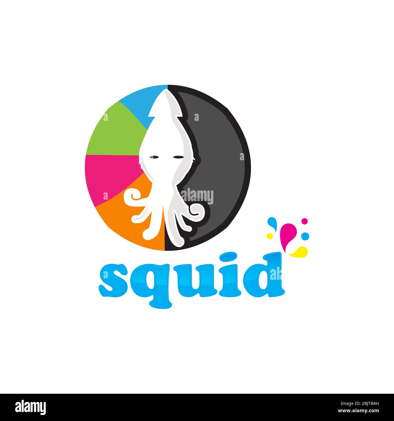happy squid character mascot, squid vector logo template Stock Vector