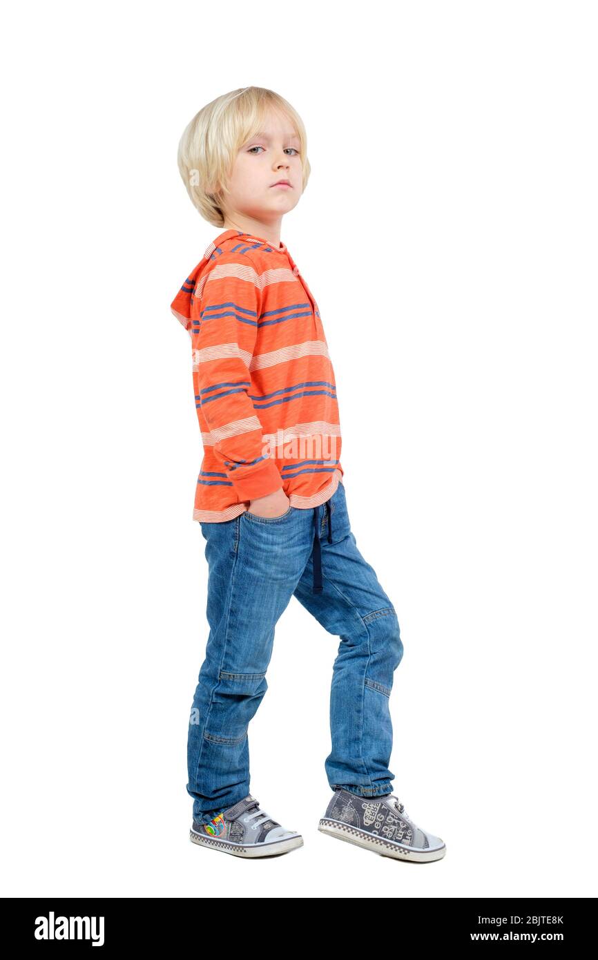 Full body boy fashion model posing in studio isolated on white Stock