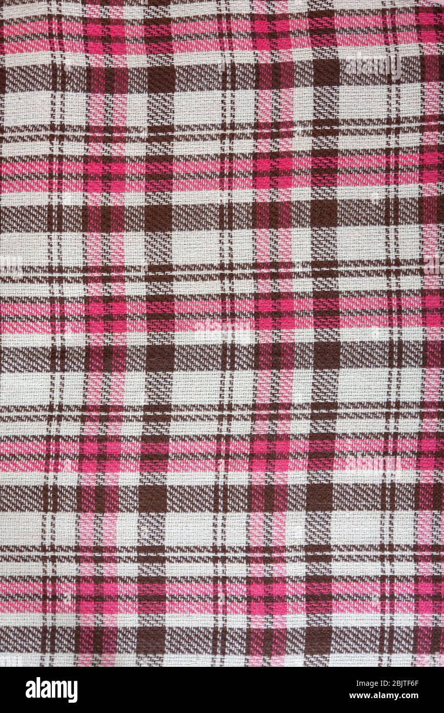 realistic brown pink checkered woolen plaid, background Stock Photo