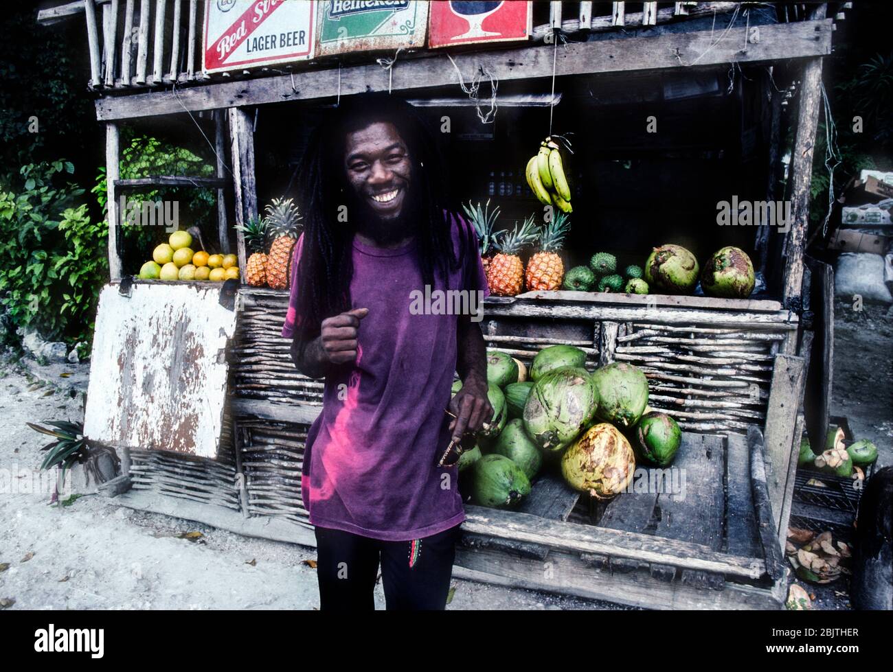 Jamaican fruit seller in Ocho Rios, Jamaica, West Indies Stock Photo