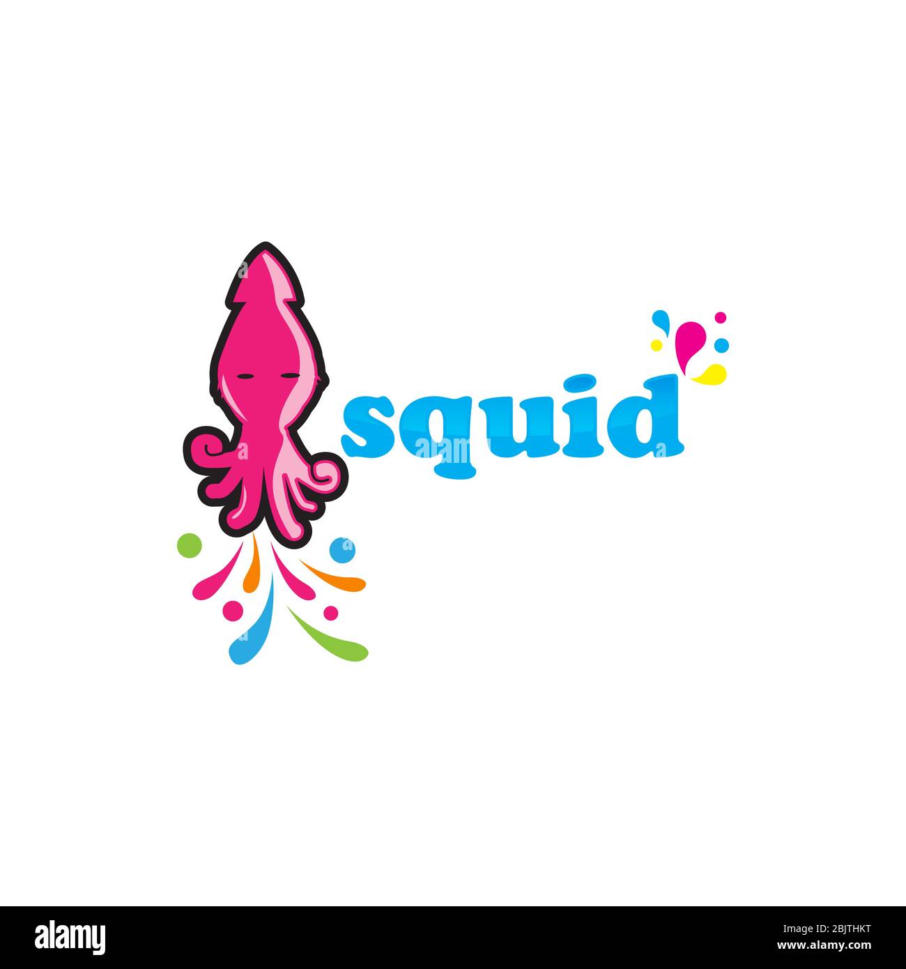 happy squid character mascot, squid vector logo template Stock Vector