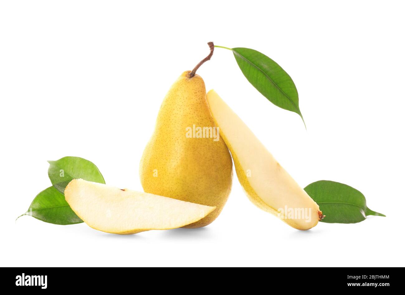 Yummy fresh ripe pear with slices on white background Stock Photo - Alamy