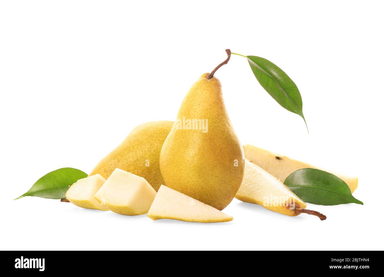 Yummy fresh ripe pears with slices on white background Stock Photo - Alamy