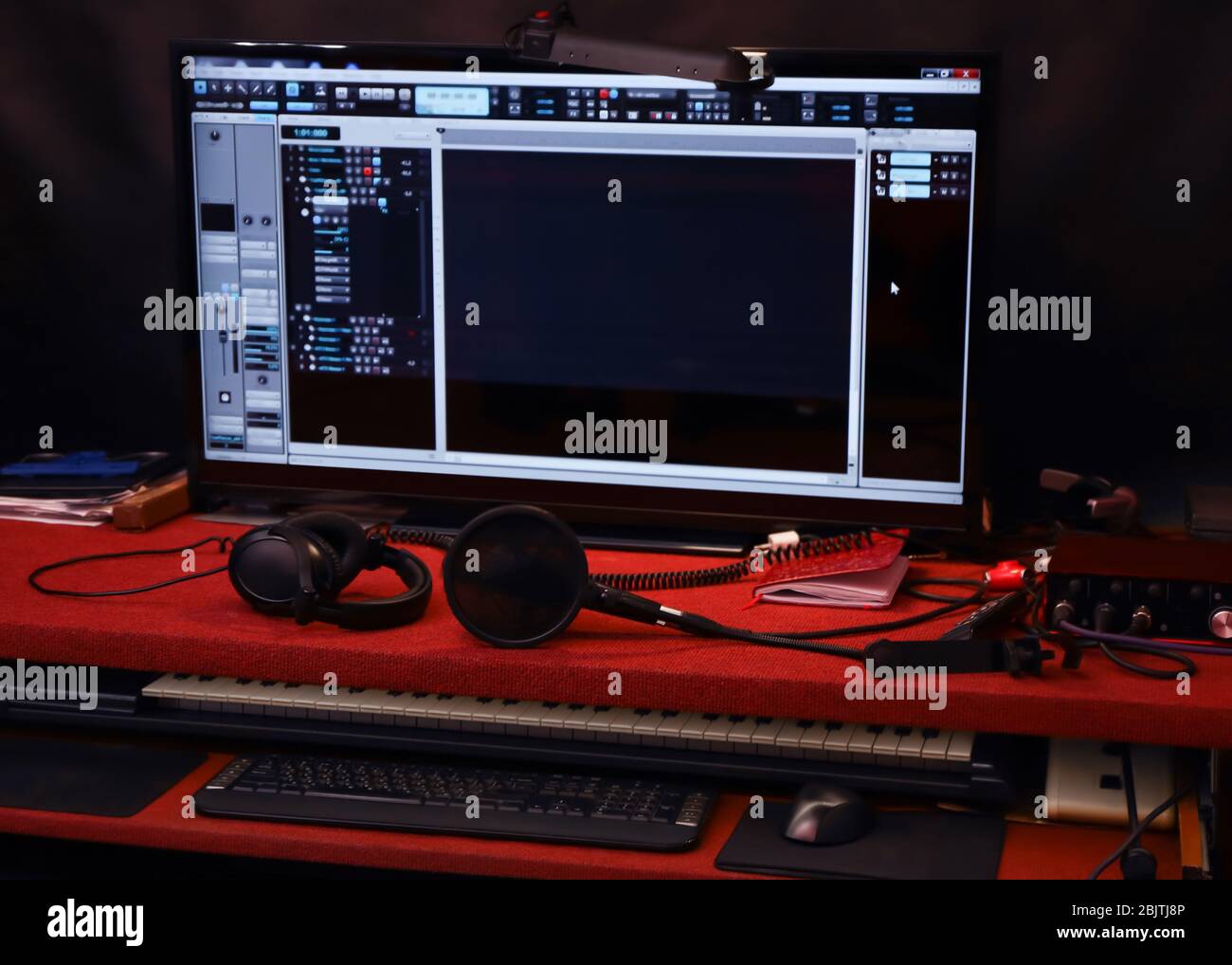 Sound engineer's workplace at radio station Stock Photo Alamy