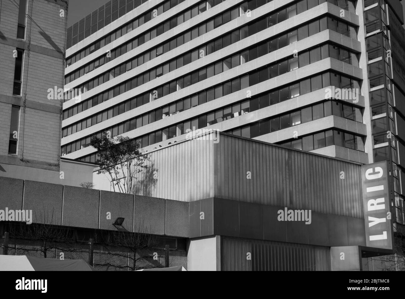 1970s Architecture Offices 1 Lyric Theatre Square, King Street, Hammersmith, Lyric W6 by Rick Mather Architects Richard Seifert Stiff & Trevillion Stock Photo