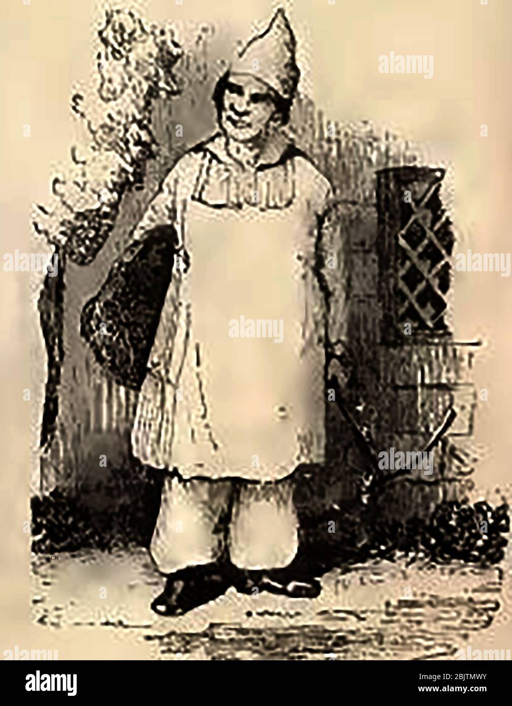 An 1850's wash drawing of a Bilston colliery  (UK) miner in his work clothes.There were a number of collieries in the district after the Industrial Revolution, prior to which it was a largely rural area dependent on farming. By 1900, numerous factories and coalmines could be found along with houses especially built for the workers.  The Bilston coal mines were supposedly  haunted by an evil spirit, and a local exorcist known as The White Rabbit was called in to rid the mines of the spirit. Stock Photo