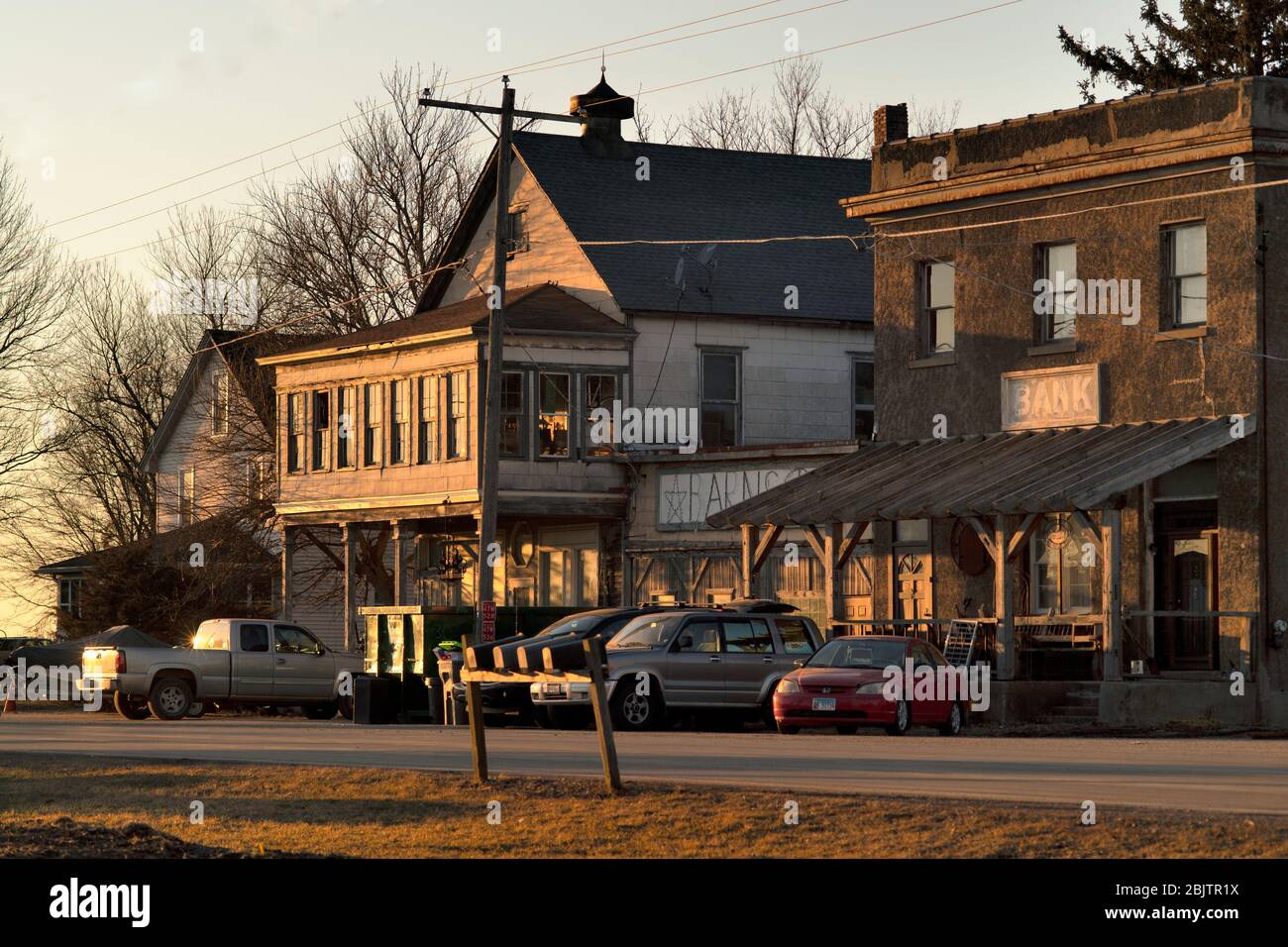 Virgil, Illinois, USA. The brief main street in a very small northeastern Illinois. The community is located among a predominantly agricultural area. Stock Photo