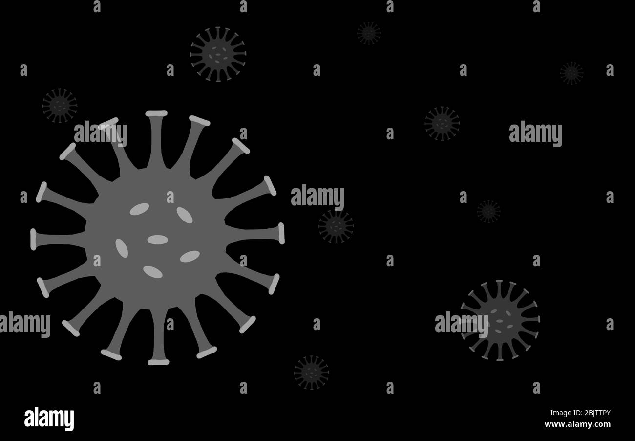 A simple monochrome BW background of a Corona virus illustration with space for overlaying copy / text. Stock Photo
