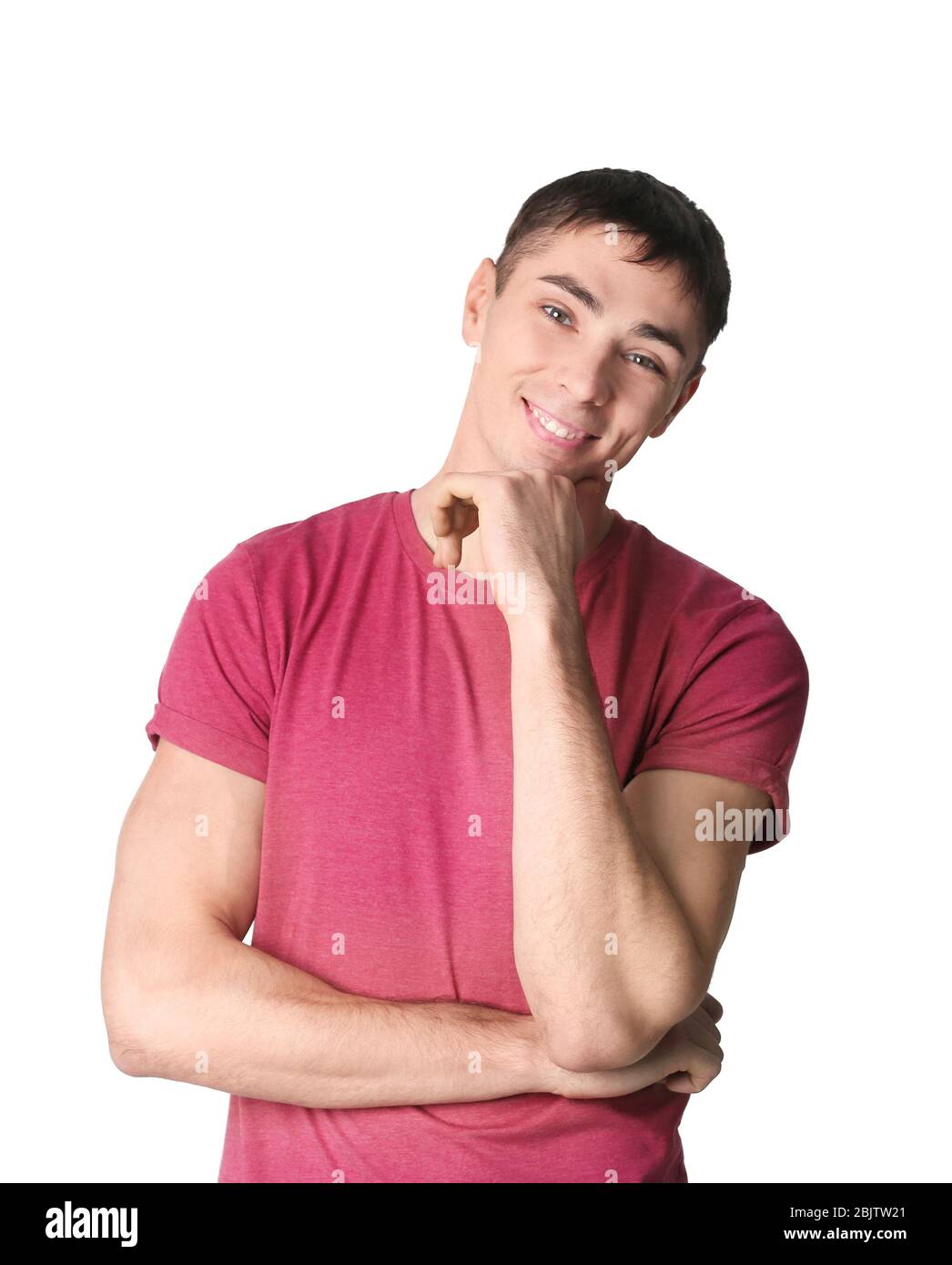 Portrait of handsome young man on white background Stock Photo - Alamy