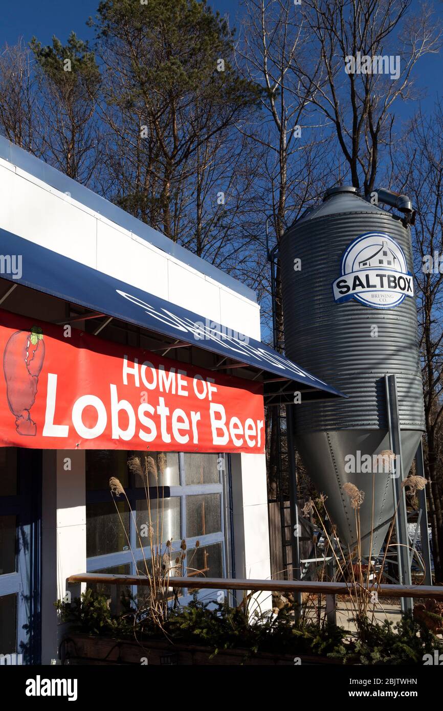 The SaltboX Brewing Company's tap room at Mahone Bay in Nova Scotia, Canada. The brewery brews Crustacean Eletion, a lobster beer. Stock Photo