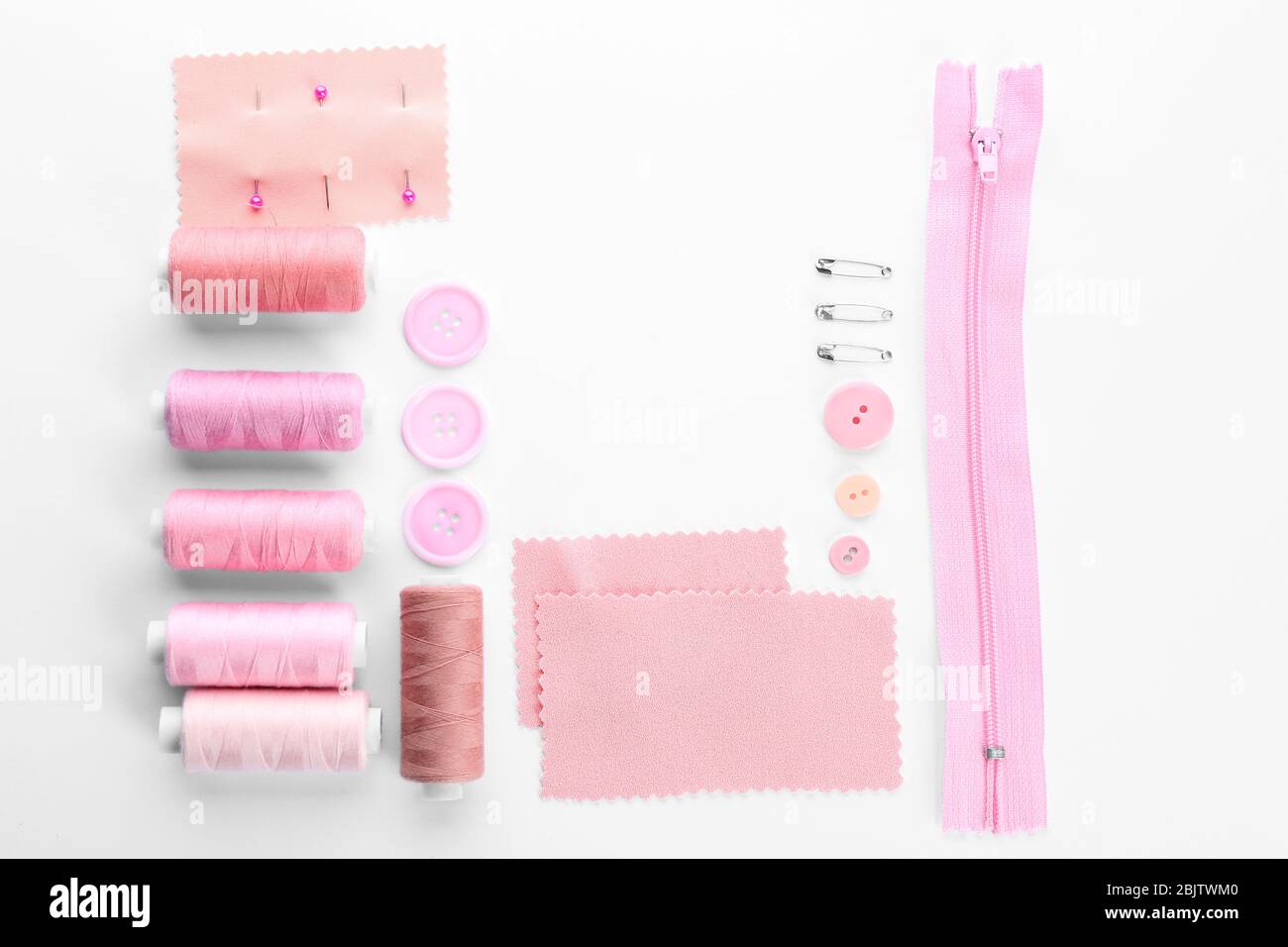 Thread Composition Composition with sewing threads and accessories on white background ...