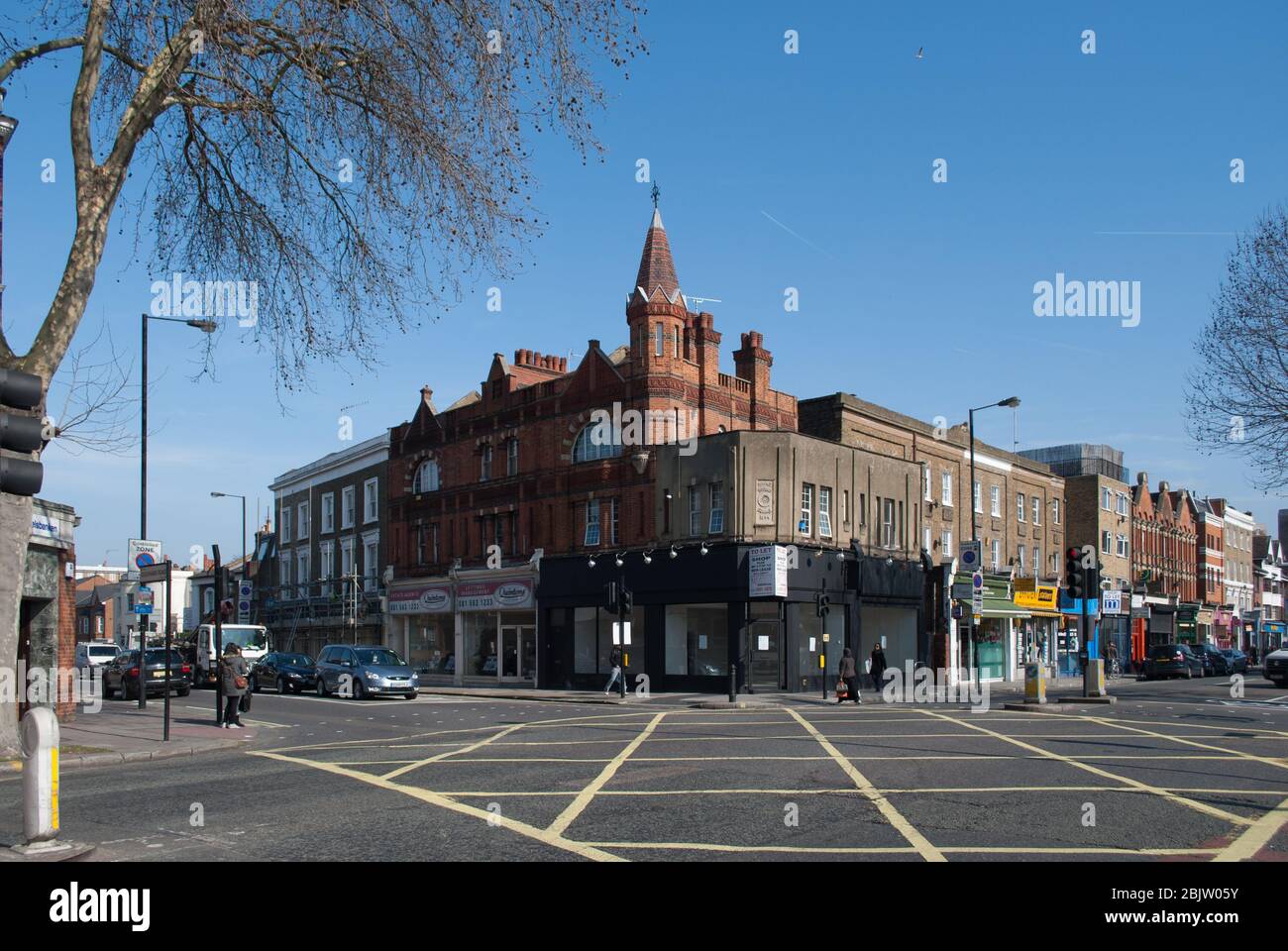 19th Century Architecture Victorian Tower John Young Youngs Corner, Goldhawk Road King Street Chiswick, London W4 St. Albans Terrace Stock Photo