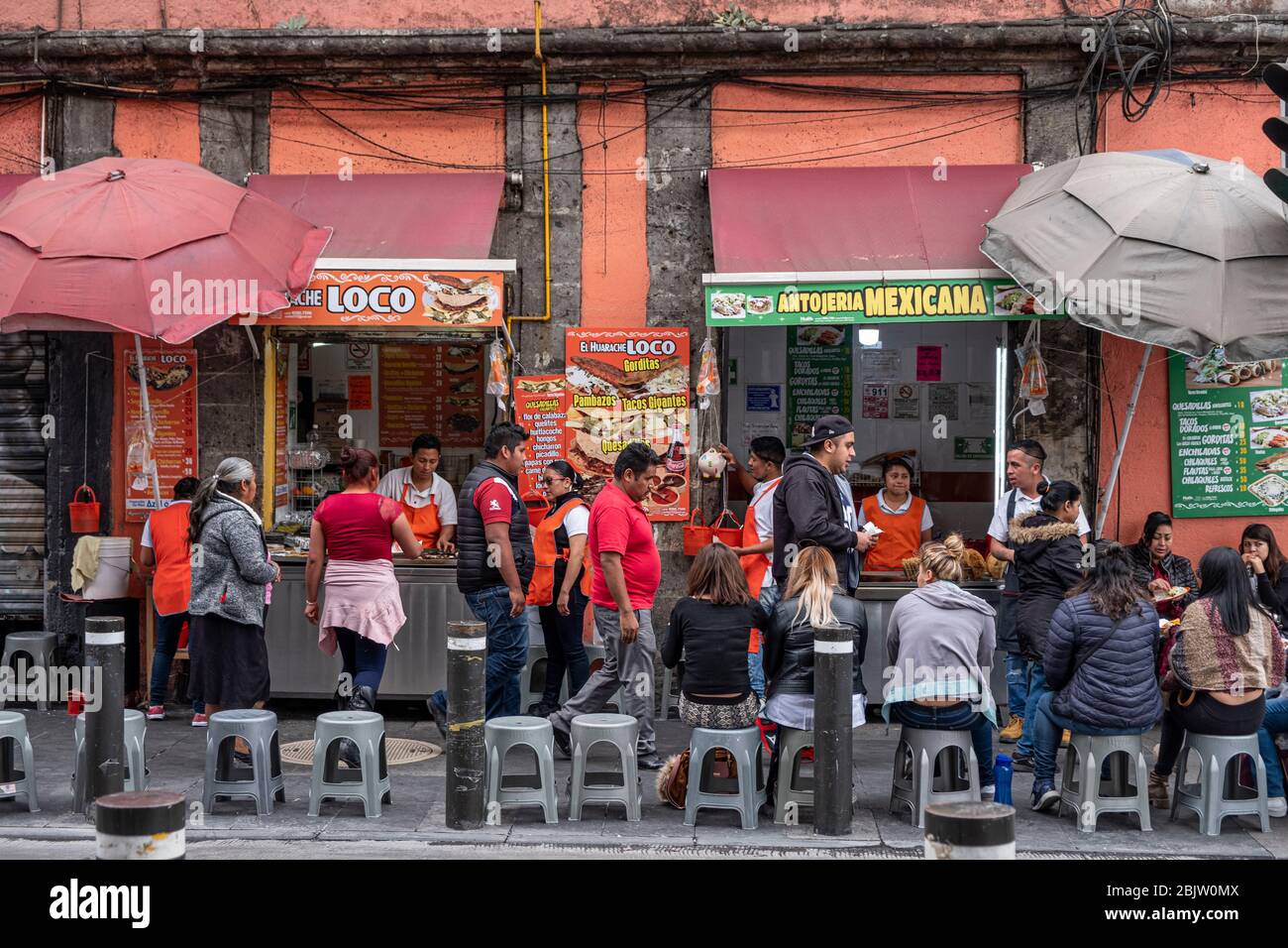 Lively street scene with taco vendors and crowds, centro histórico, Mexico City, Mexico Stock Photo