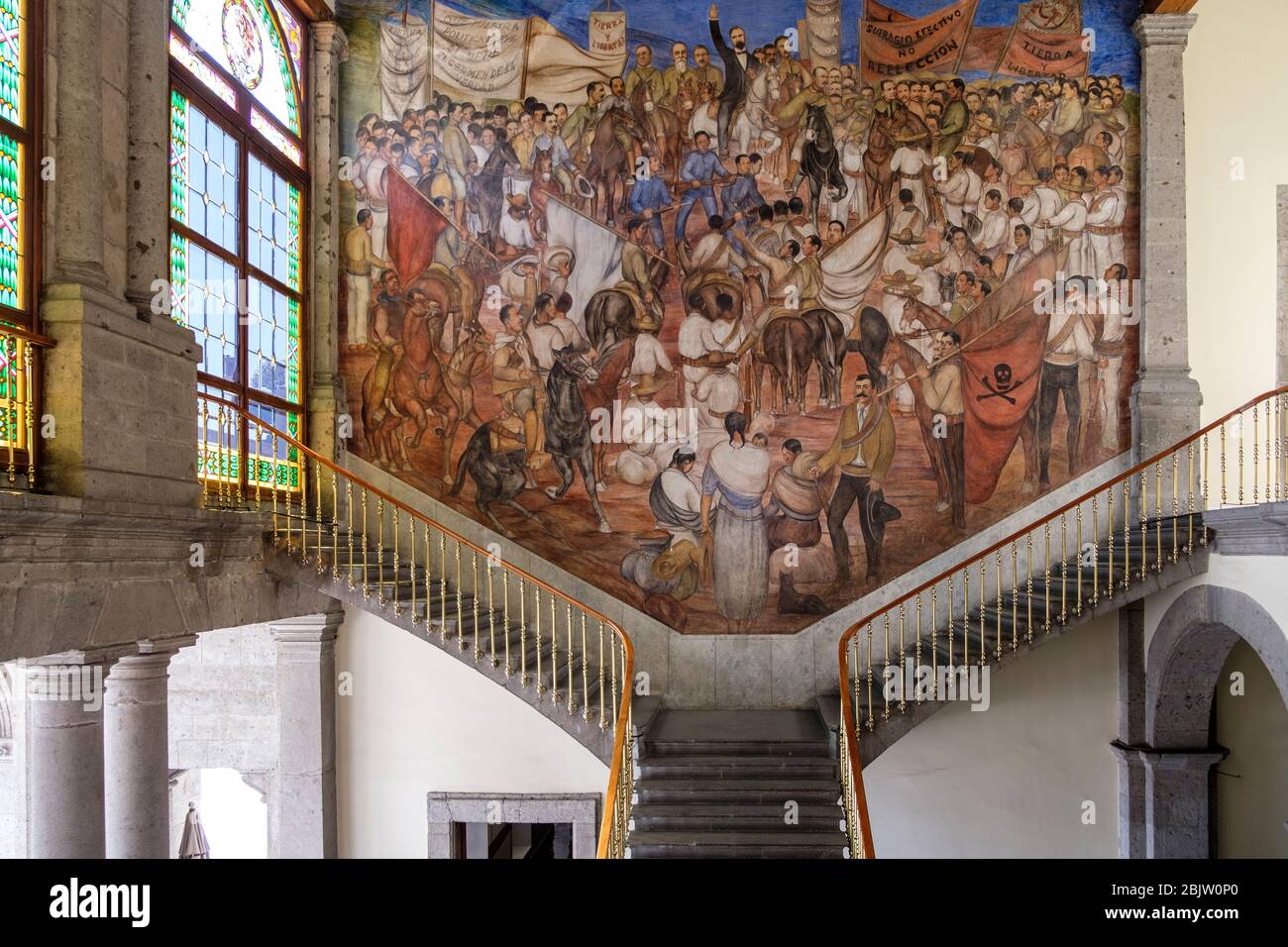 History Museum in Chapultepec Castle with Mural over staircase -Alegoria de la Revolucion Mexicana by Eduardo Solares Gutierrez , Mexico City, Mexico Stock Photo