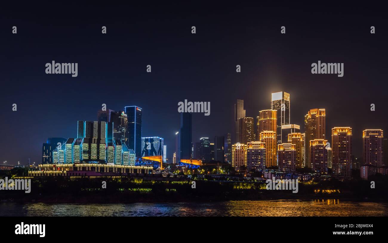 Chongqing, China - August 2019 : Night view of the Chongqing city ...