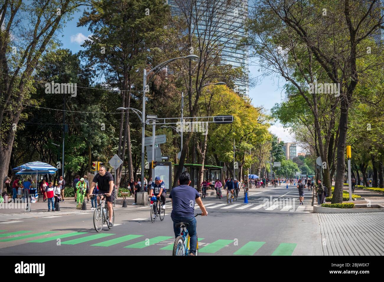 Streets aroind Chapultepec Park closed on weekend filled with people, Mexico City, Mexico Stock Photo