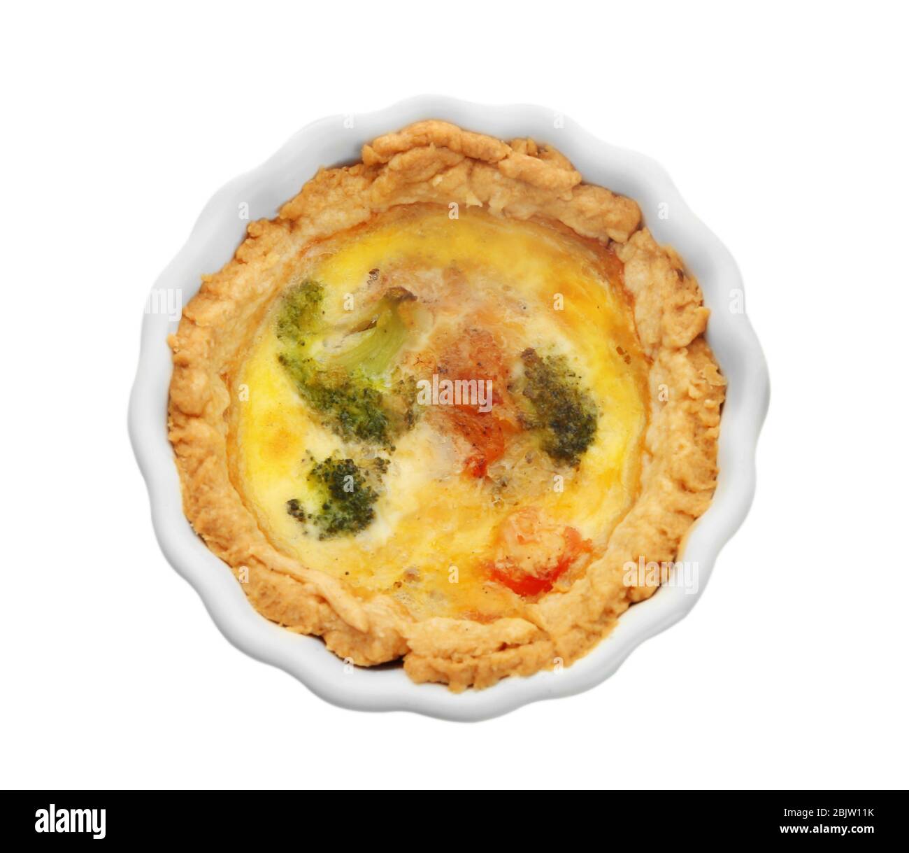Ramekin with tasty broccoli quiche on white background Stock Photo Alamy
