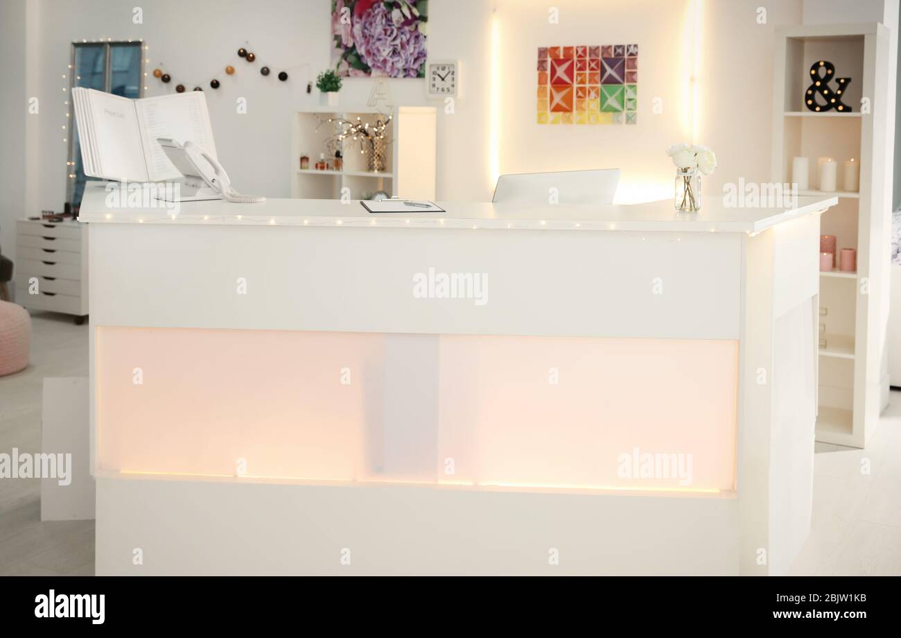 Reception desk in beauty salon Stock Photo Alamy