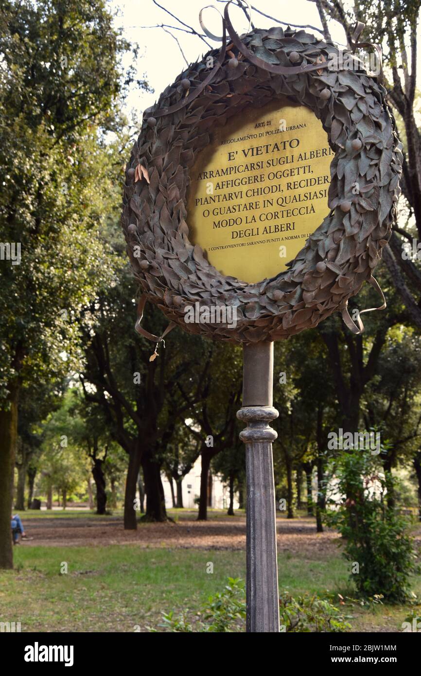 E Vietato in the Villa Borghes Park in the city of Rome, Italy Stock Photo