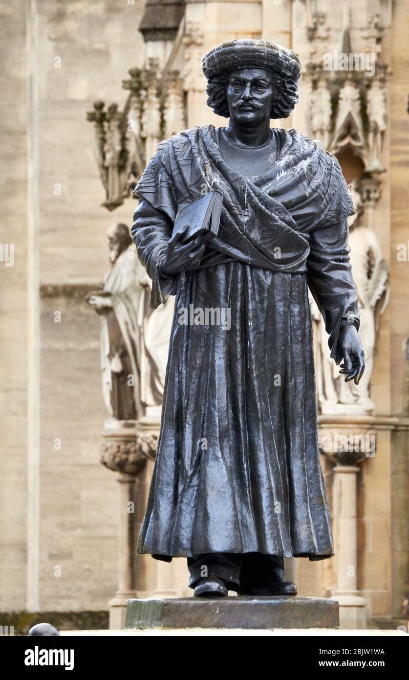 Statue of Indian Hindu reformer Raja Rammohun Roy in front of Bristol Cathedral who died while visiting Bristol in 1833 Stock Photo