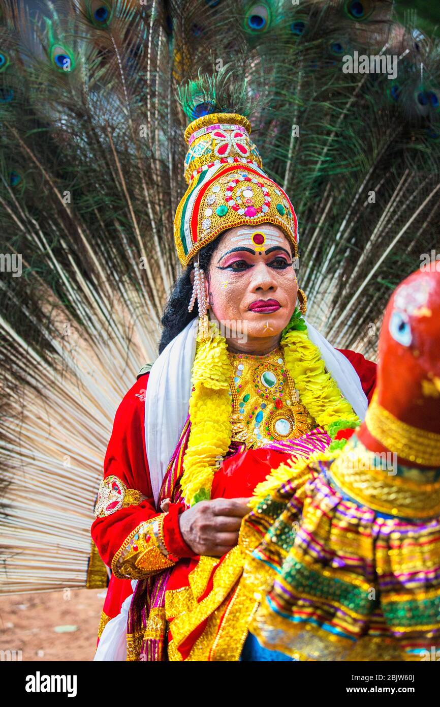 festivals in india,festivals kerala,dance forms kerala,kathakali,theyyam,pulikkali,tiger dance,onam,lgbt artists,colourful indian festival Stock Photo