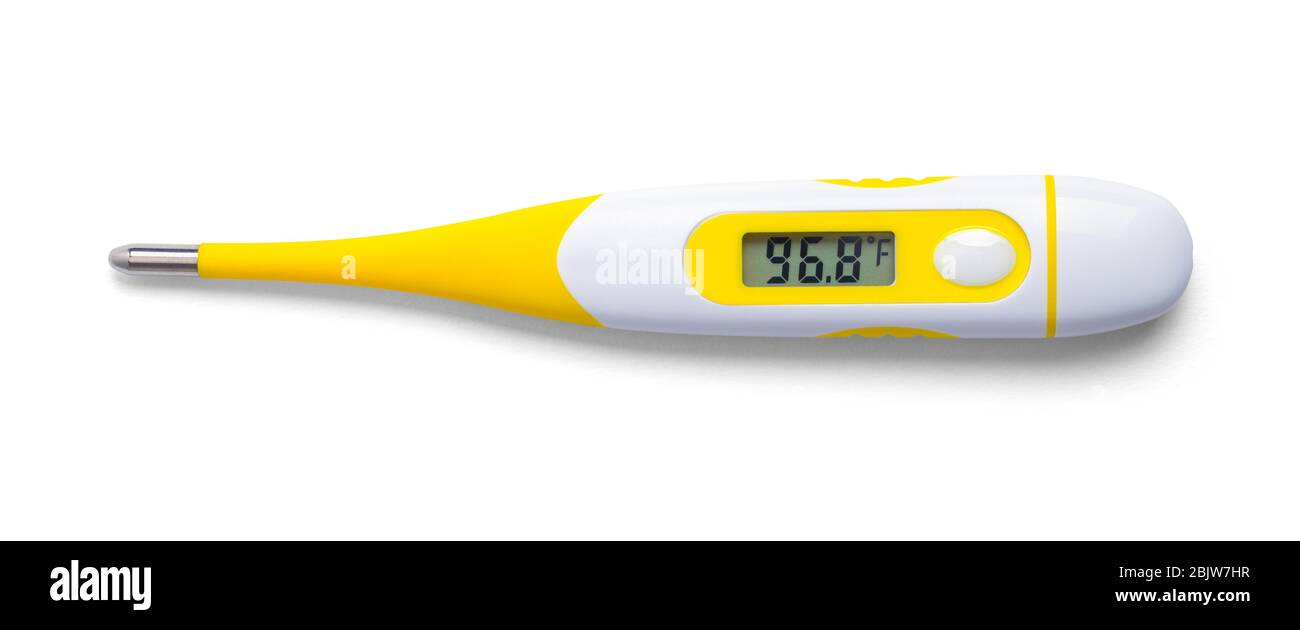 Yellow Digital Thermometer Cut Out on White Stock Photo Alamy
