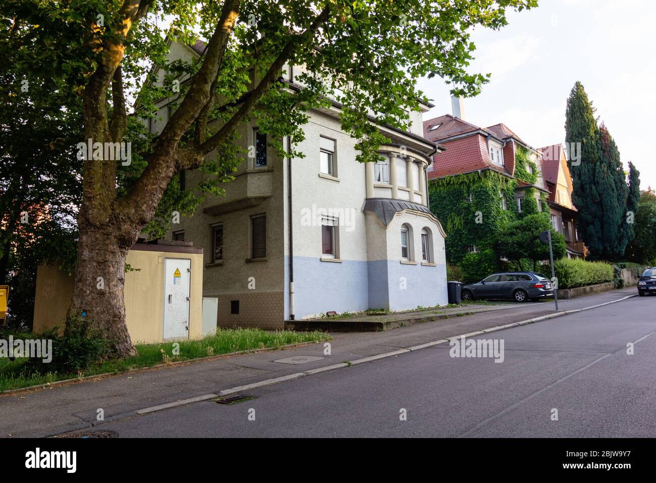 Typical german houses and street in Feuerbach-Mitte neighborhood in ...