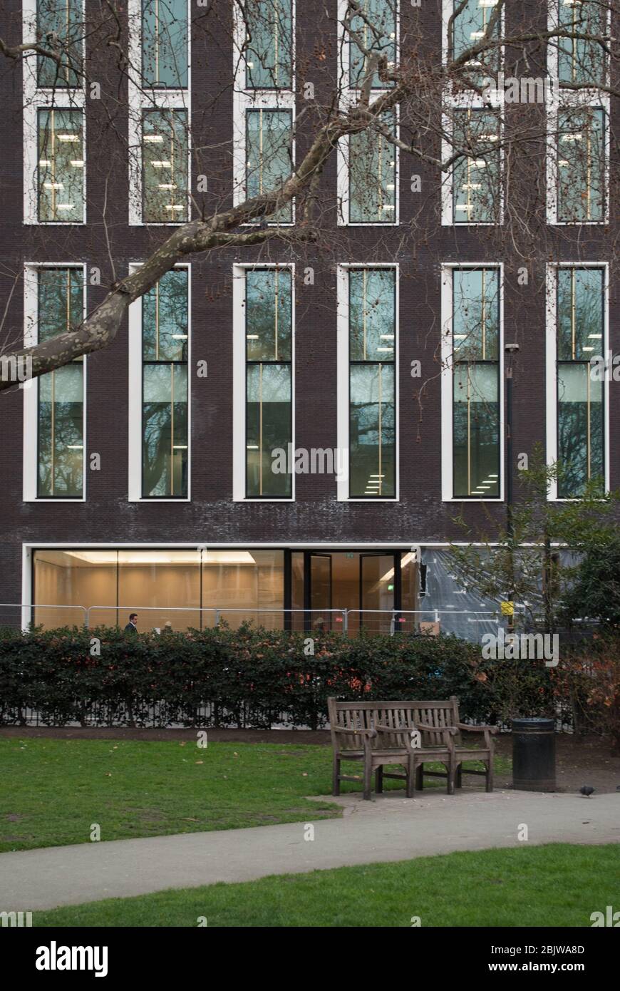 2010s Architecture Grey Brick Narrow Windows Deep Window Reveals Marble  5 Hanover Square, Mayfair, London W1S by Squire & Partners Stock Photo