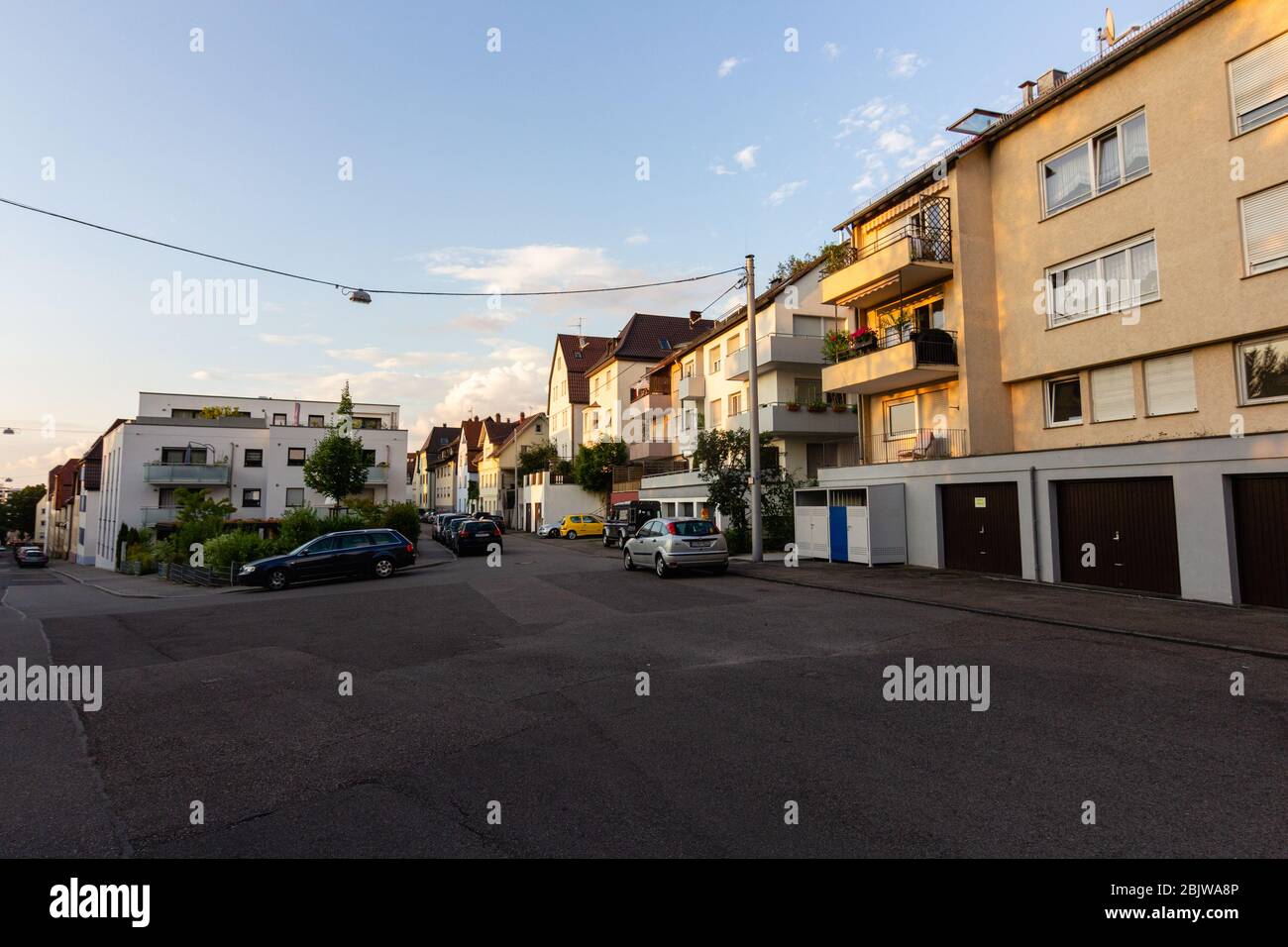 Typical german houses and street in Feuerbacher Tal neighborhood in