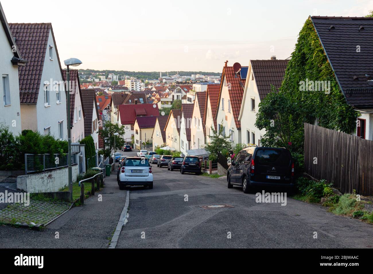 Typical german houses and street in Feuerbach-Mitte neighborhood in ...