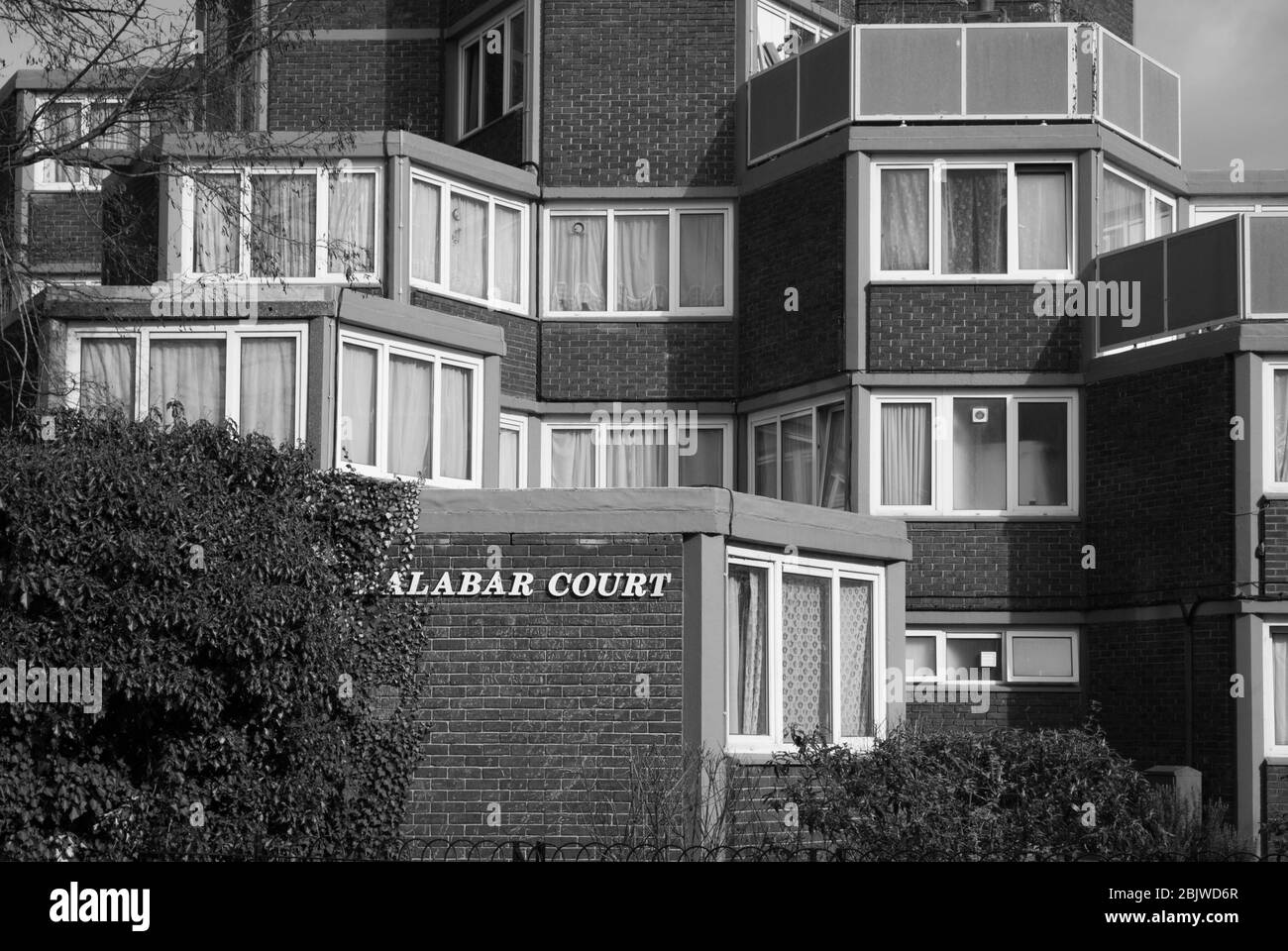 Hexagonal Architecture Modernist Apartment Block 1960s Malabar Court, India Way, Shepherd's Bush, London W12 Neil Moffet & Partners Noel Moffet Alina Stock Photo