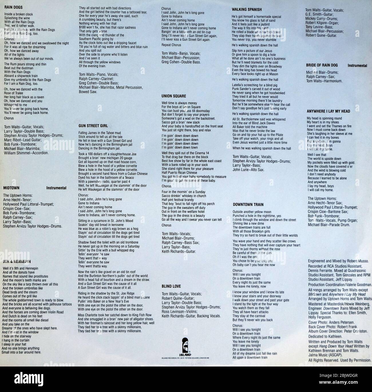 Tom Waits: LP inner sleeve 2 'Rain Dogs' Stock Photo - Alamy