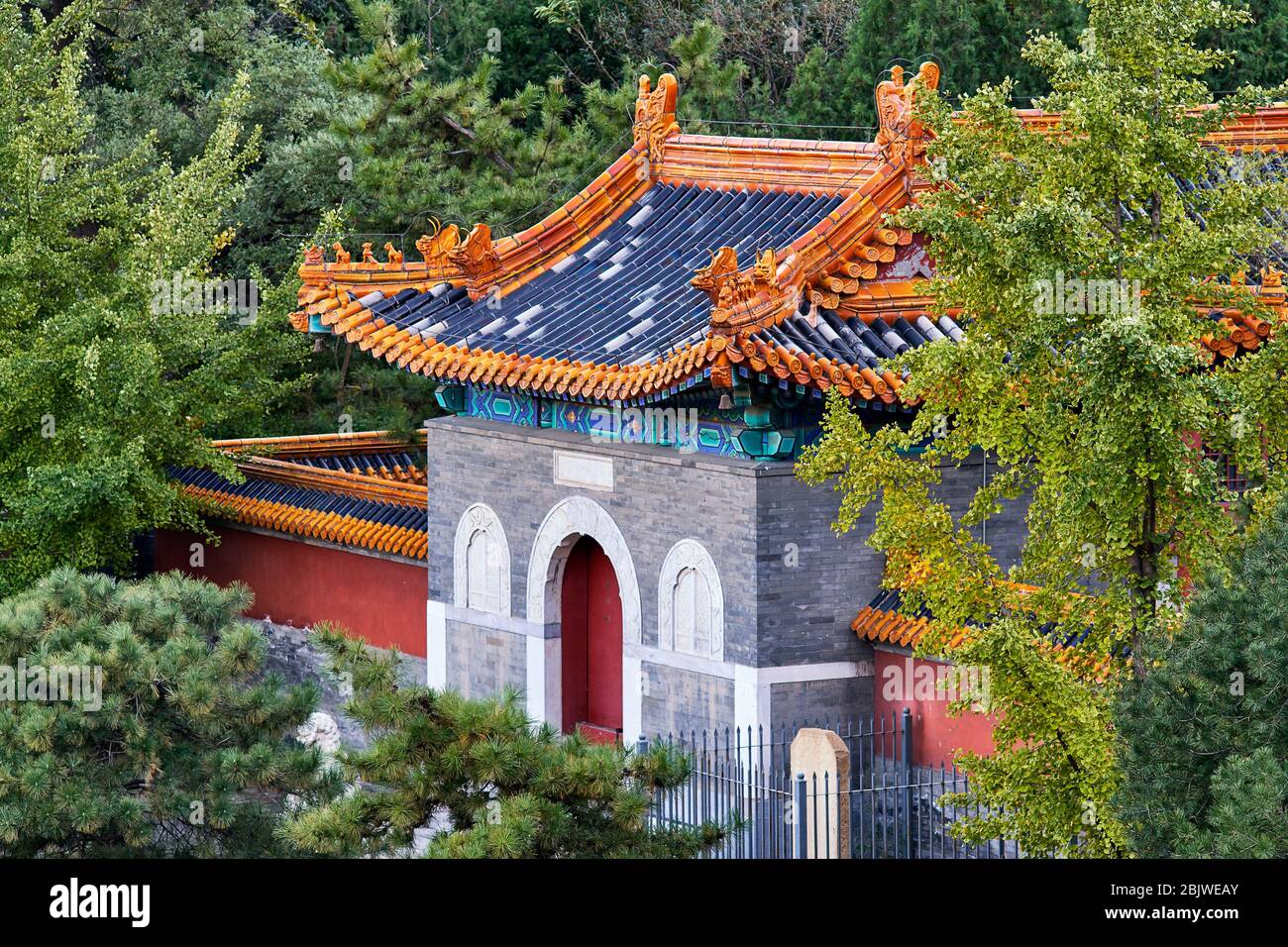 Beijing / China - October 11, 2018: Entrance to the old temple at Juyongguan (Juyong Pass) of the Great Wall of China Stock Photo