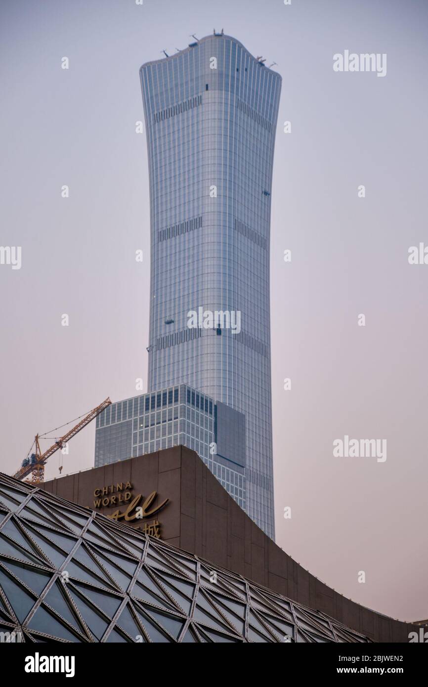 Beijing/ China - October 12, 2018: CITIC Tower (China Zun Tower), 528 m supertall skyscraper in the Central Business District of Beijing, China Stock Photo
