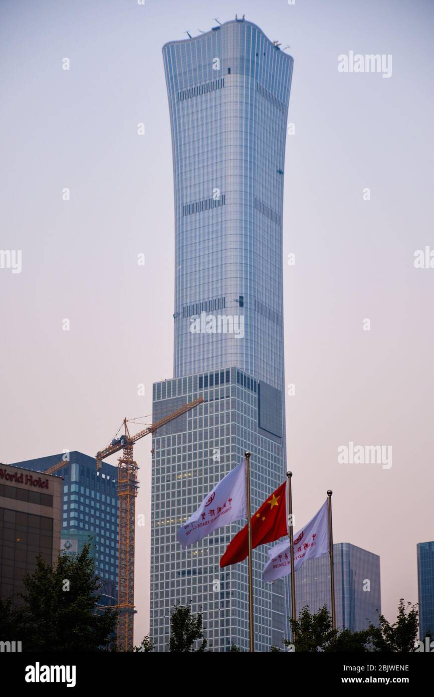 Beijing/ China - October 12, 2018: CITIC Tower (China Zun Tower), 528 m supertall skyscraper in the Central Business District of Beijing, China Stock Photo