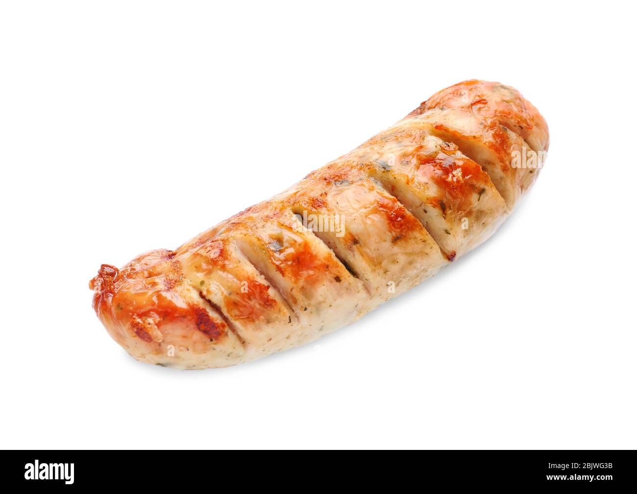Delicious grilled sausage on white background Stock Photo