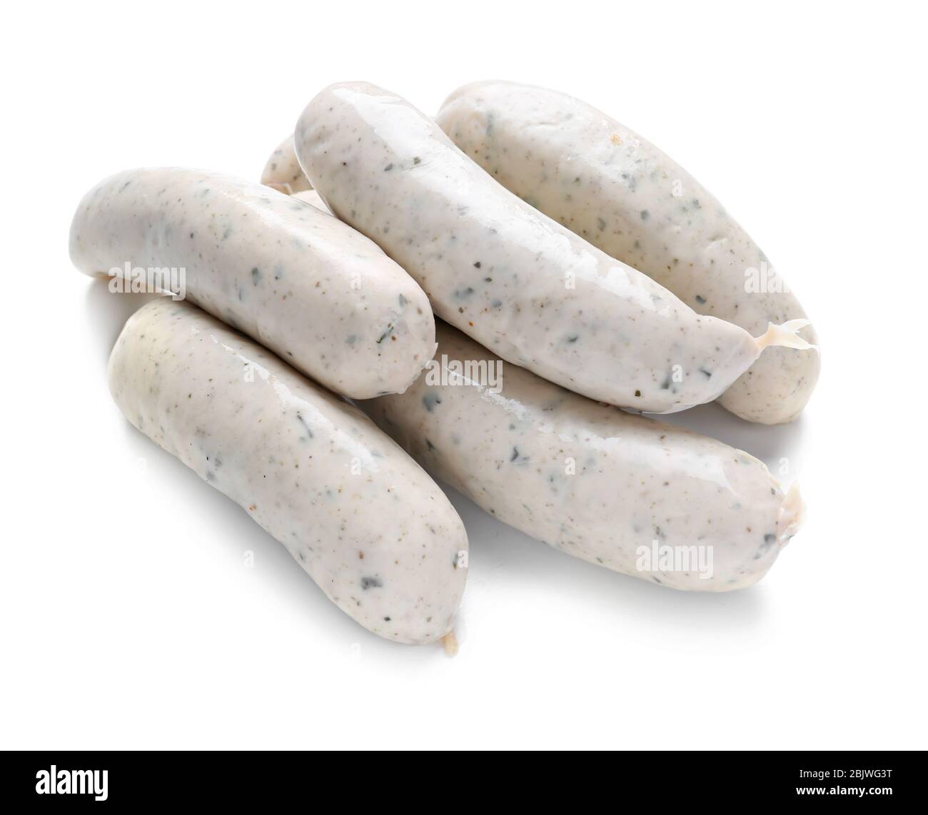 Delicious sausages on white background Stock Photo