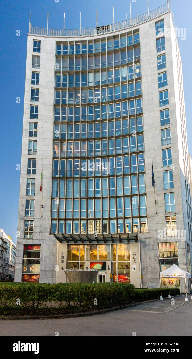 The American Consulate buildling which also houses Radio Monte Carlo (RMC)  and Virgin Radio in the Turati neighbourhood of the city of Milan, Italy  Stock Photo - Alamy