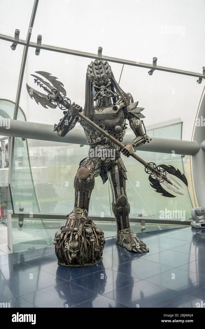 Feb 3, 2020 - Salzburg, Austria: Metal alien statue inside hall of Hangar-7 flying bulls center Stock Photo