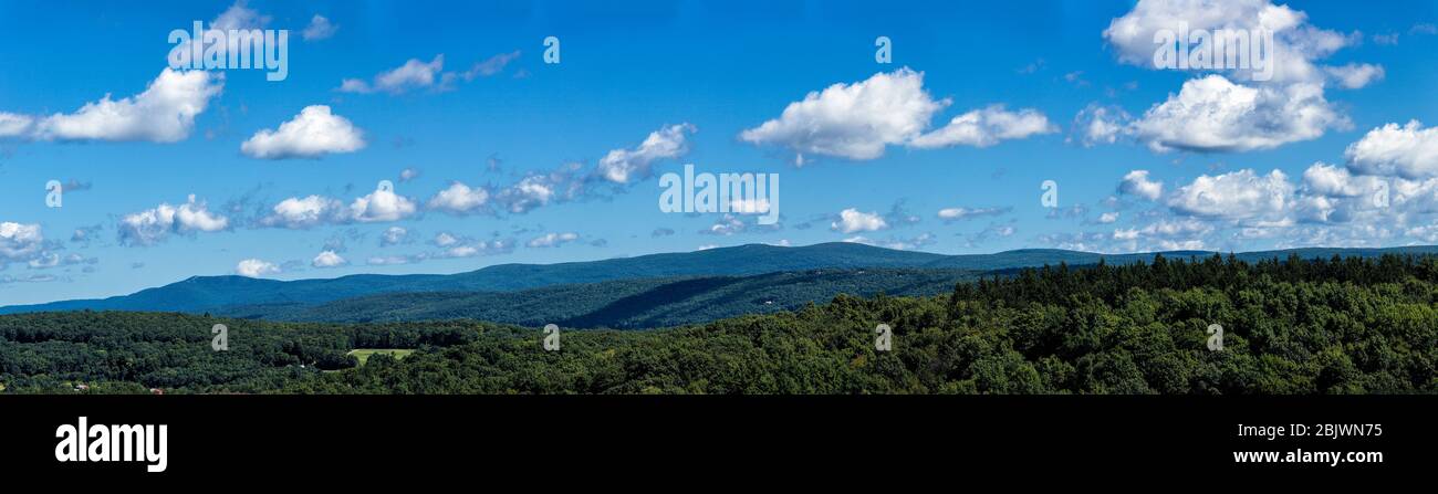 Panorama View to Berkshires in Connecticut and Massachusetts from Globe Hill in Pine Plains, NY. Stock Photo