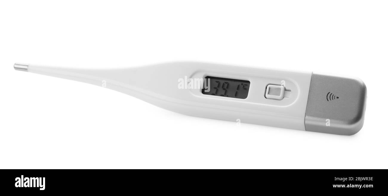 Digital thermometer on white background Stock Photo Alamy