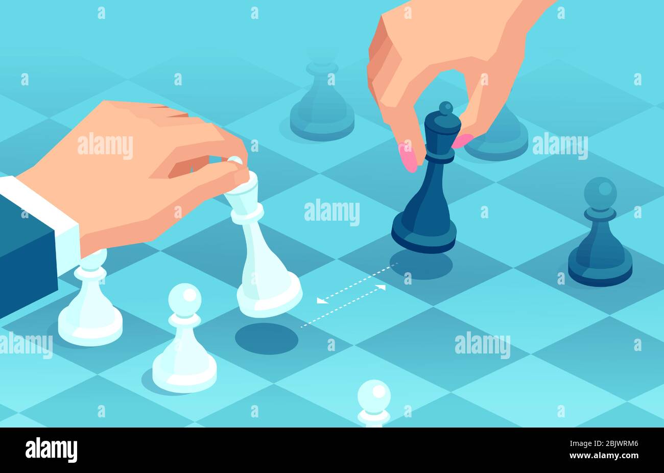 Vector of a man and woman making strategic moves in chess game Stock Vector