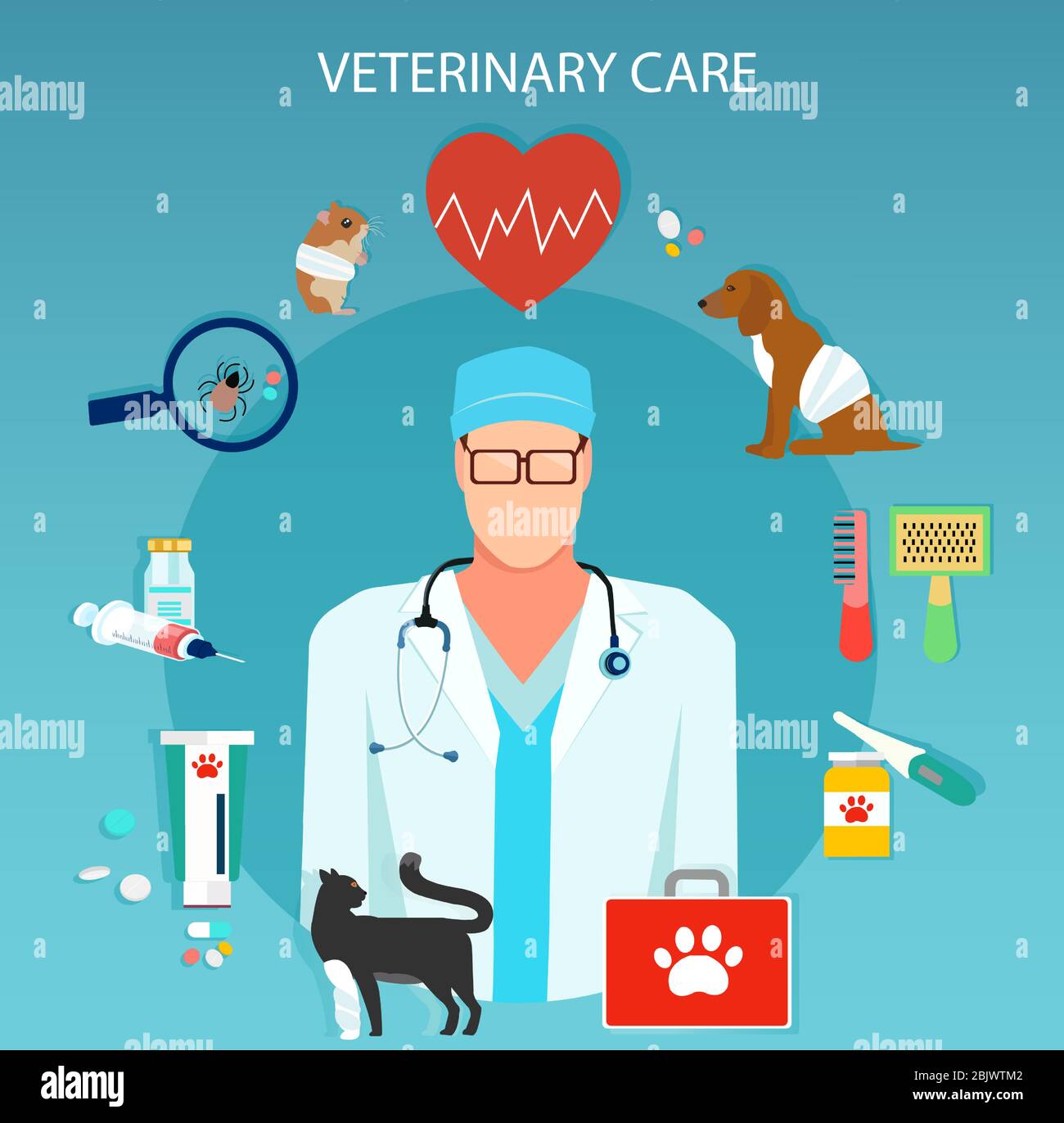 Vector of veterinary doctor taking care of domestic animals Stock