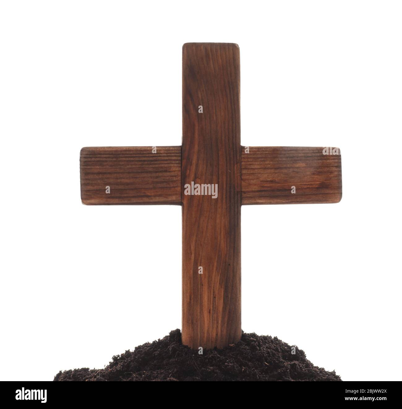 Wooden cemetery cross against white background Stock Photo - Alamy